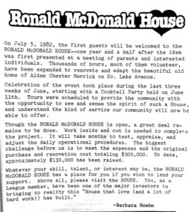 ronald mcdonald opening letter